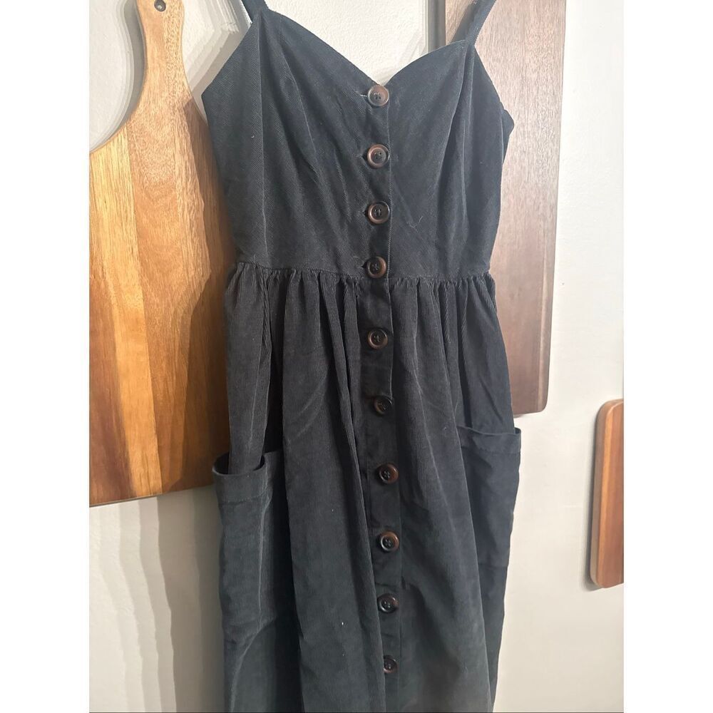 Urban Outfitters Black Emilia Corduroy Sleeveless Button Down Midi Dress Size XS - Picture 3 of 6